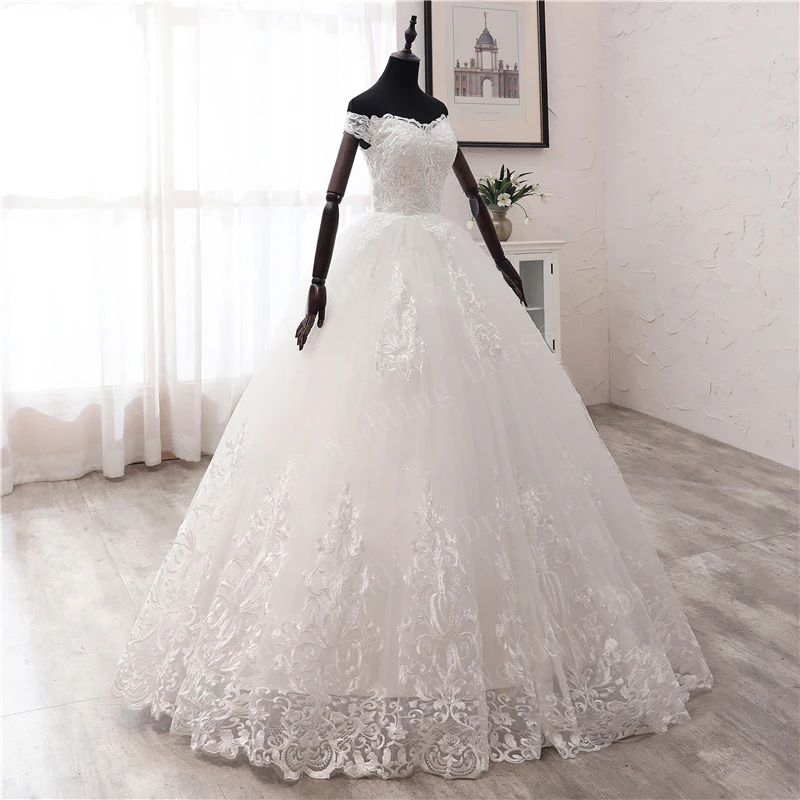 Y & m novias nova chegada estilo áfrica coreano laço applique vestido de casamento com decote em v fora do ombro plus size vestido de noiva princesa