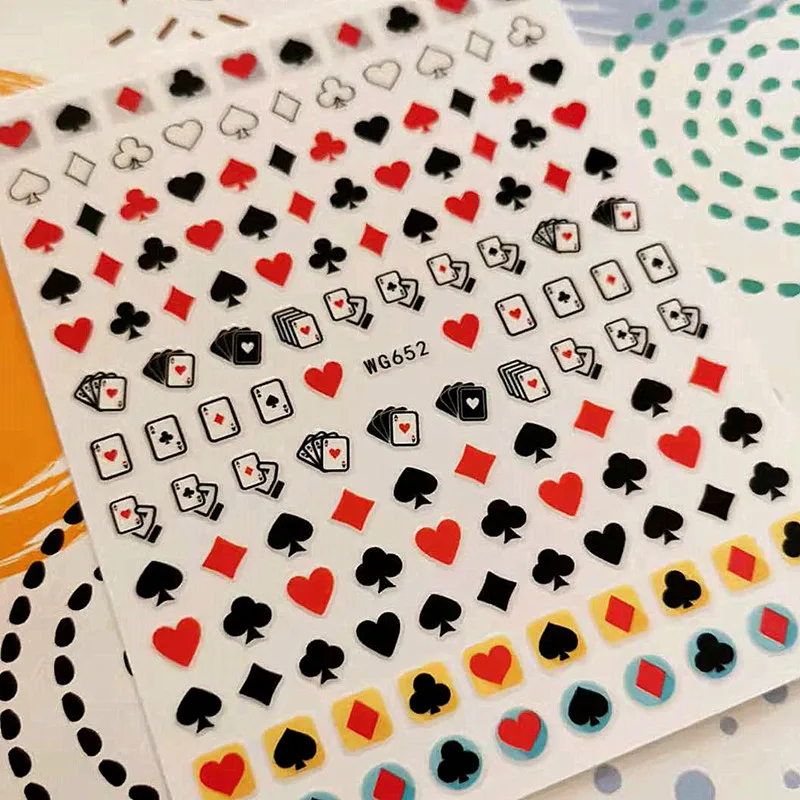 

Newest Poker Design 3D Self Adhesive Decal Template DIY Decoration Tools Nail Art Sticker WG 651 652