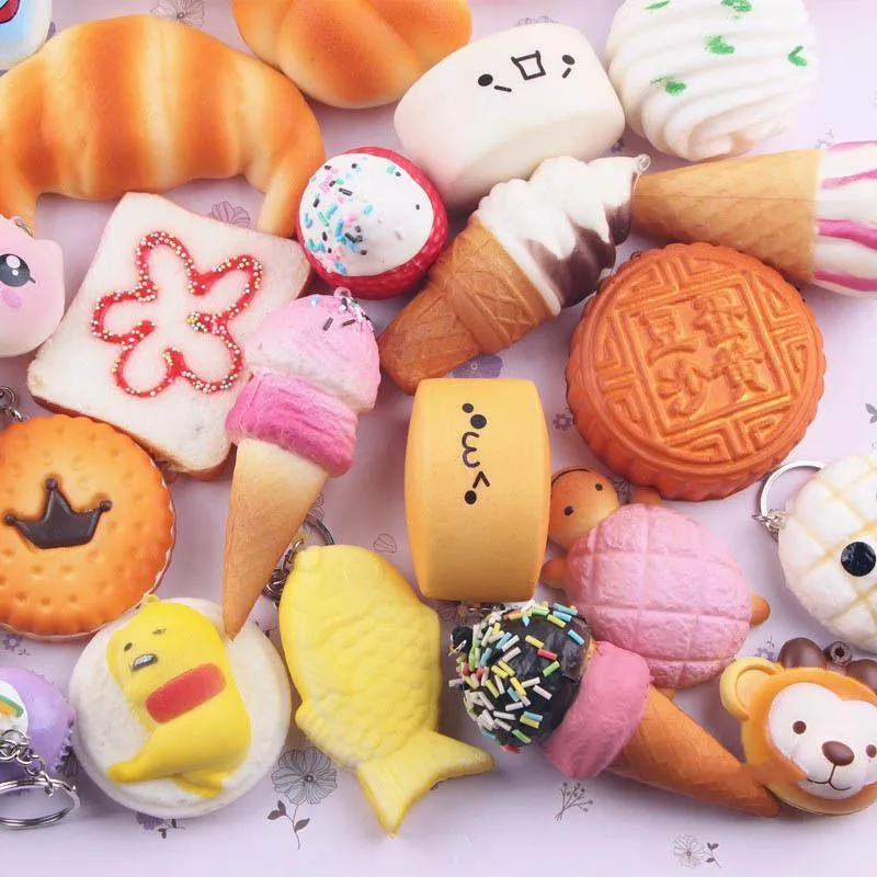 30pcs Mini Mixed Squishy Slow Rising Simulation PU Bread Soft Squeeze Toys Phone Straps Stress Relief Joke for Kid Xmas Gift Toy