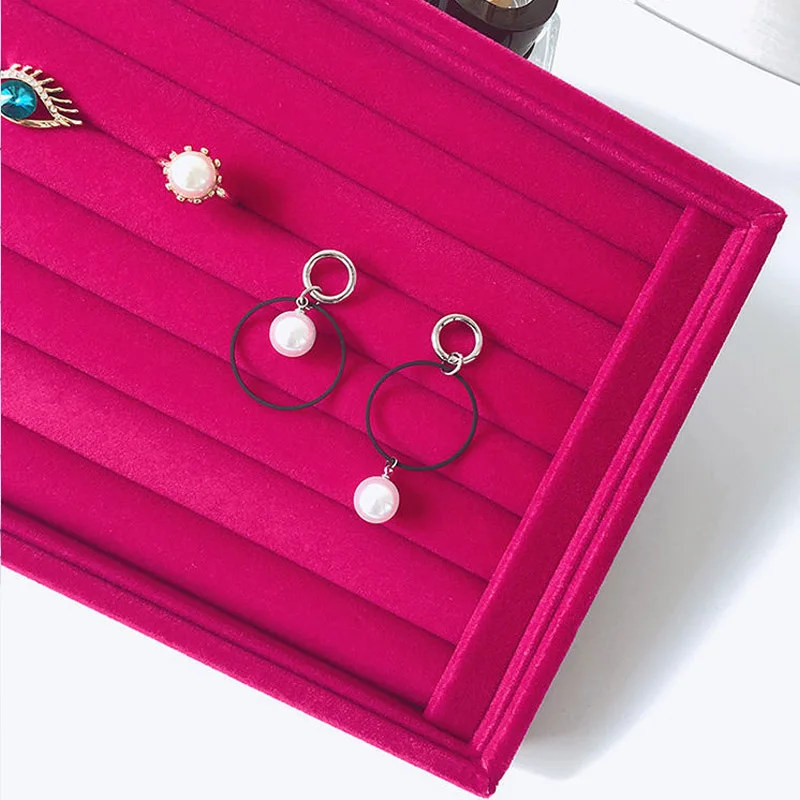 Newly White PU Rings/Flat Jewelry Display Velvet Slots Earrings Rings Tray Organizer Holder Case Box  8 Colors