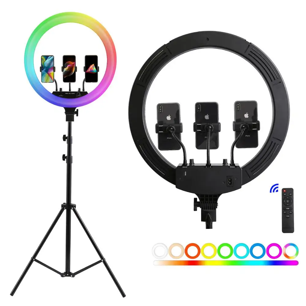 

18Inch Led RGB Ring Light Remote Control Camera Phone Photography Large Lamp With 200cm Tripod For shooting makeup video studio