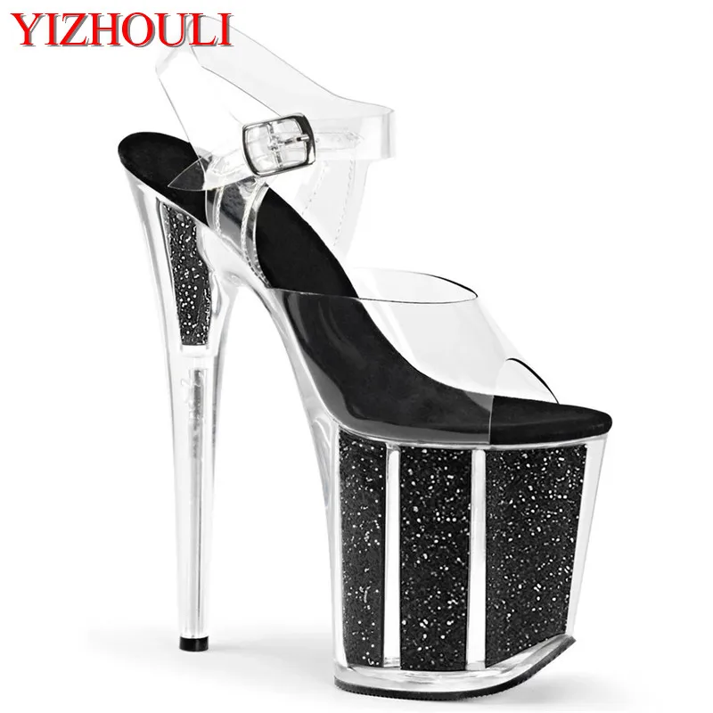 20 cm sexy transparent platform sequined decoration, 8 inch stiletto banquet nightclub shoes/pole dancing model sandals