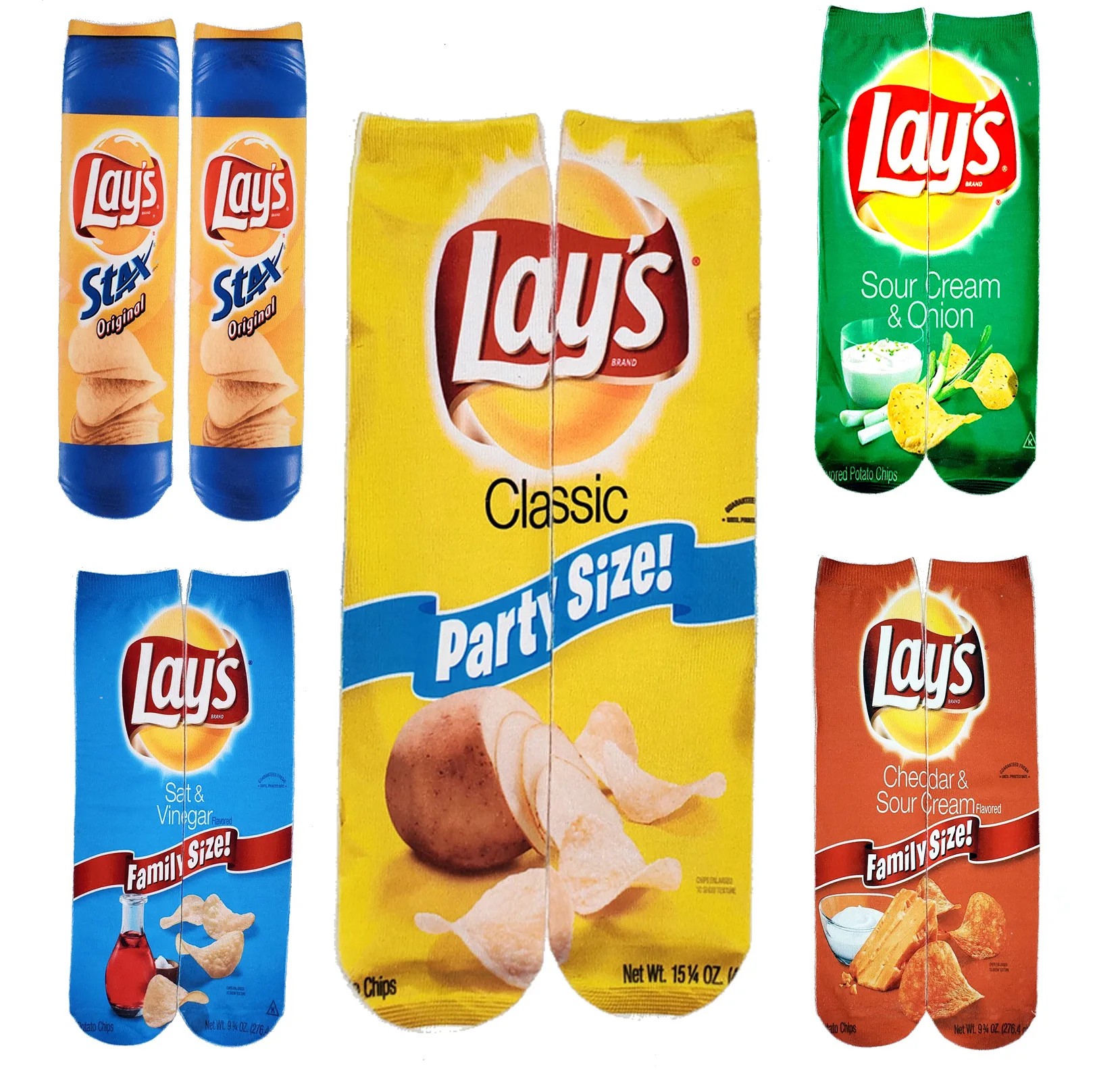 40CM 3D double-sided printing Cotton Food Potato Chips Harajuku Funny Socks Men Women Art Design Printed Novelty Kawaii Socks