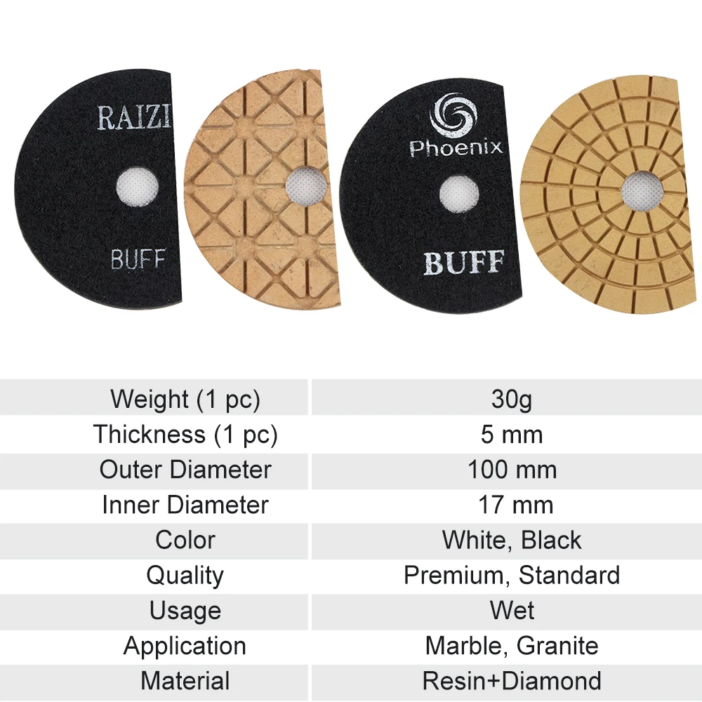 Raizi 95องศาความสว่าง4นิ้วเปียก Polishing Buff Pad/แผ่นสีขาว/สีดำหินแกรนิตหินอ่อน