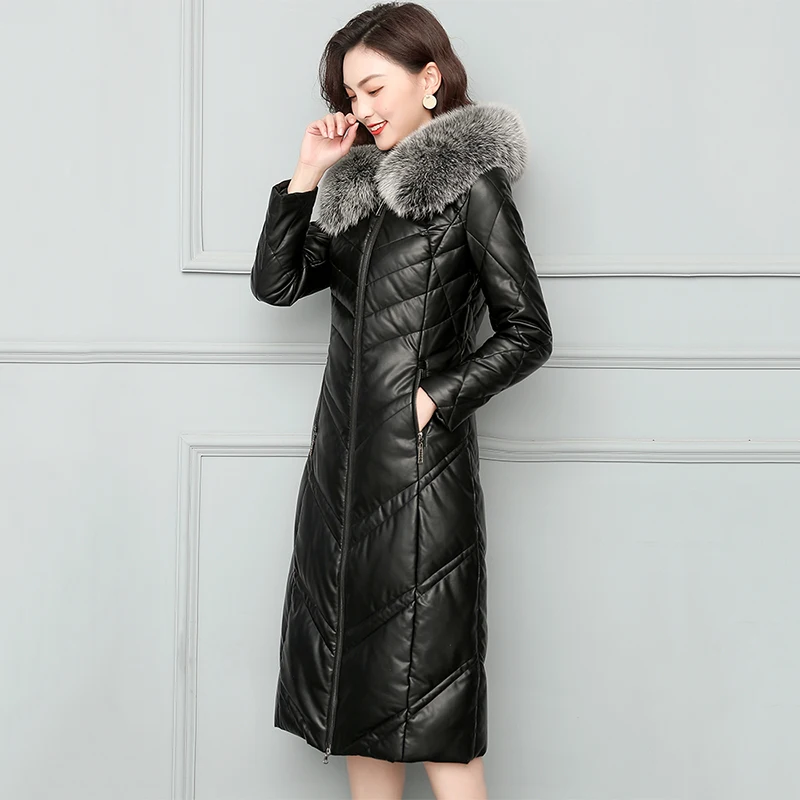 -30 Degree Genuine Leather Women Down Jackets Real Sheepskin Fox Fur Collar Women Winter Coat 2020 New Fashion Down Parkas