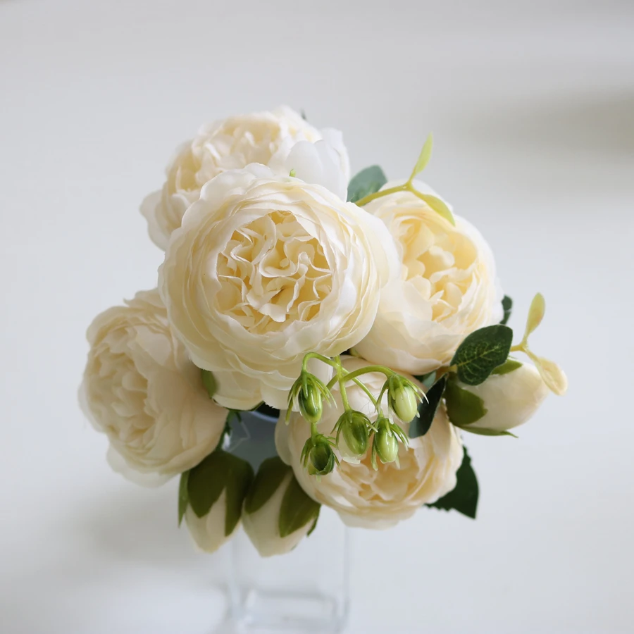 Künstliche Blumen Pfingstrosenstrauß Seidenrosenvase für Heimdekoration Garten Hochzeit Dekorative Kunstpflanzen Weihnachtsgirlande Material