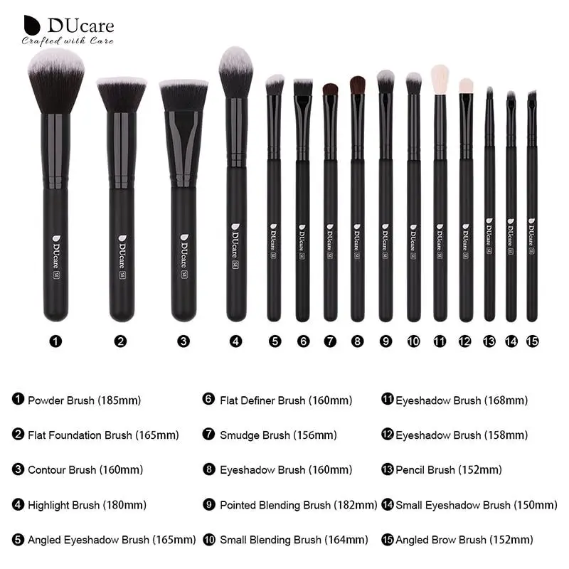 DUcare Makeup Brushes Set 15pcs Professional Powder Foundation Eyeshadow Eyeliner Eyebrow Cosmetic Tools Black Make up Brush