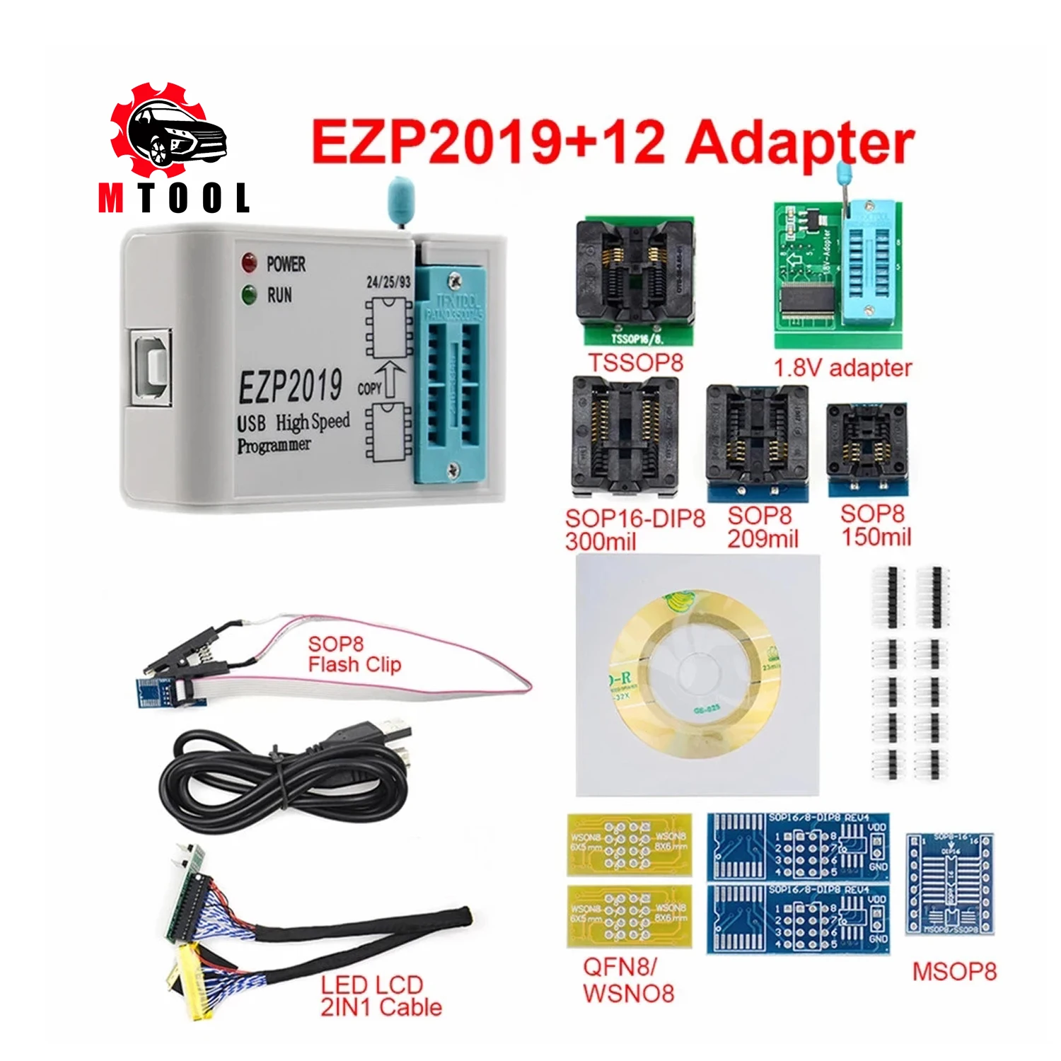 

EZP2019 High-speed USB SPI Programmer EZP 2019 Support24 25 93 EEPROM 25 Flash BIOS Chip full set with 12 Adapters