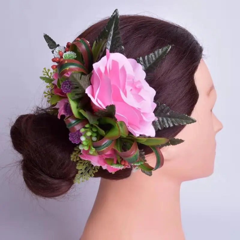 Free Shipping CH00031D 50pcs/ lot  20 CM Silk rose hair clip  women wear hair accessories Hawaii tropical flower