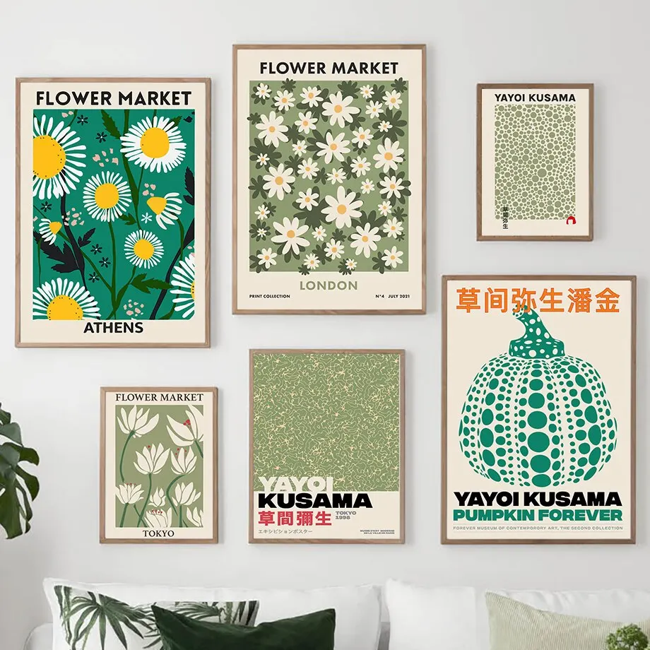 Japón del Sur Kusama Yayoi Melón Shell Concha flor lienzo impreso pintura cartel nórdico sala de estar decoración del hogar