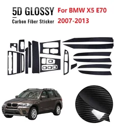 Left Hand Drive Fit For BMW X5 E70 2007-2013 5D Glossy Carbon Fiber Pattern Car Interior Dashboard Sticker