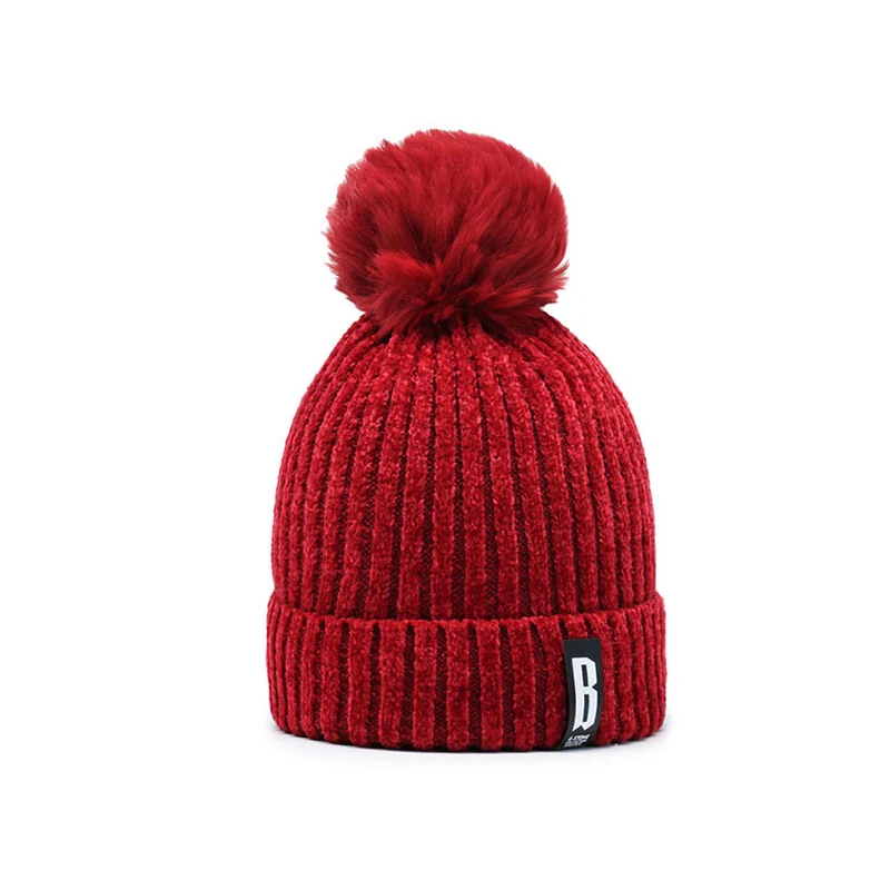 Winter Hats for Woman Thicker Beanies Chenille Ball Knitted Cap Girls Autumn Beanie Hats Fleece-lined Warmer Bonnet Casual Cap