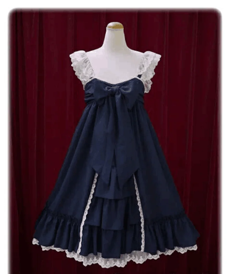 Robe princesse Lolita en dentelle pour filles, Camisole avec nœud, imprimé, taille haute, style victorien, kawaii, gothique, loli