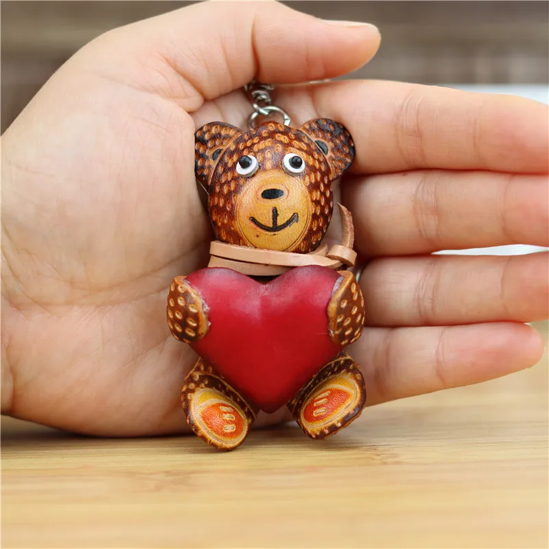 Genuine leather mini bear bag pendant key chain handmade bag hanging couple models key chain cute birthday gift