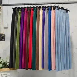 Summer Women Casual Elastic High Waist Wide Leg Pants Lady Female Solid Loose Pleated Trousers