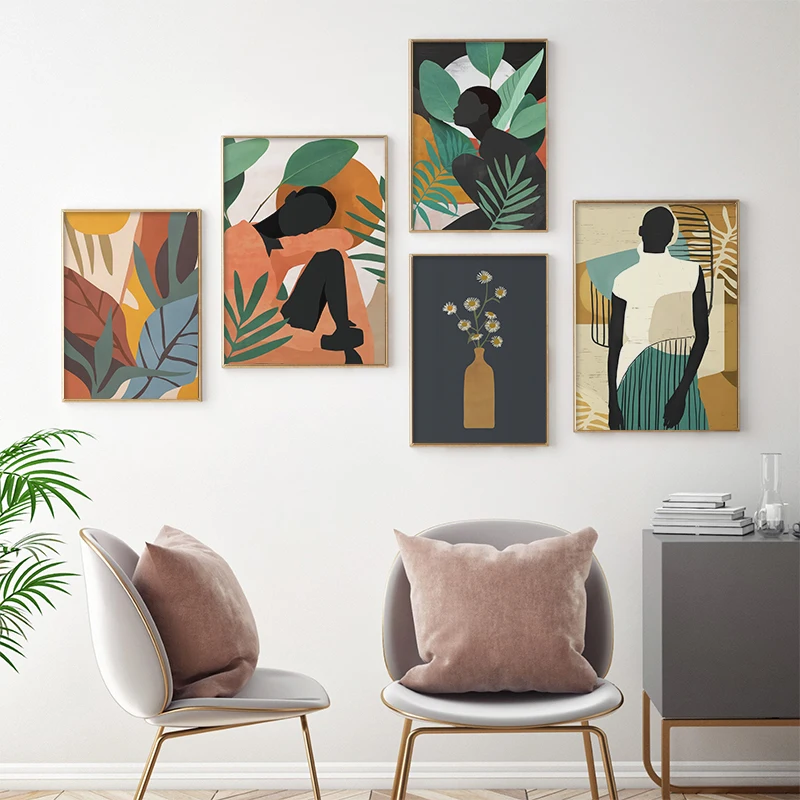 

Abstract Girl Plant Leaf Vintage Poster Wall Art Canvas Painting Nordic Posters And Prints Wall Pictures For Living Room Decor