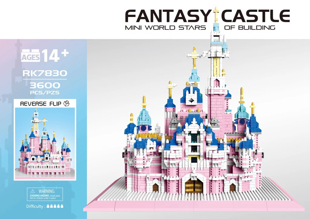 Creative Theme Amusement Park Micro Diamond Block Pink Fairy Tale Princess Castle Model Brick Toy Nanobrick Collection For Girls