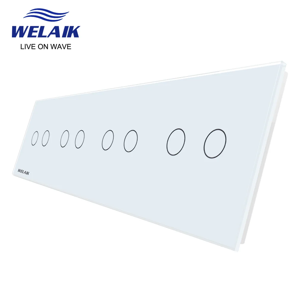 WELAIK  EU 4Frame 293*80mm 2Gang LED Light Wall Touch Switch White Crystal Tempered Glass Panel Only DIY Parts  A492W1