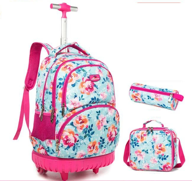 Wheeled backpack for girls school Trolley Bag with wheels with lunch bag set  Trolley Bags Children school Rolling backpack bag