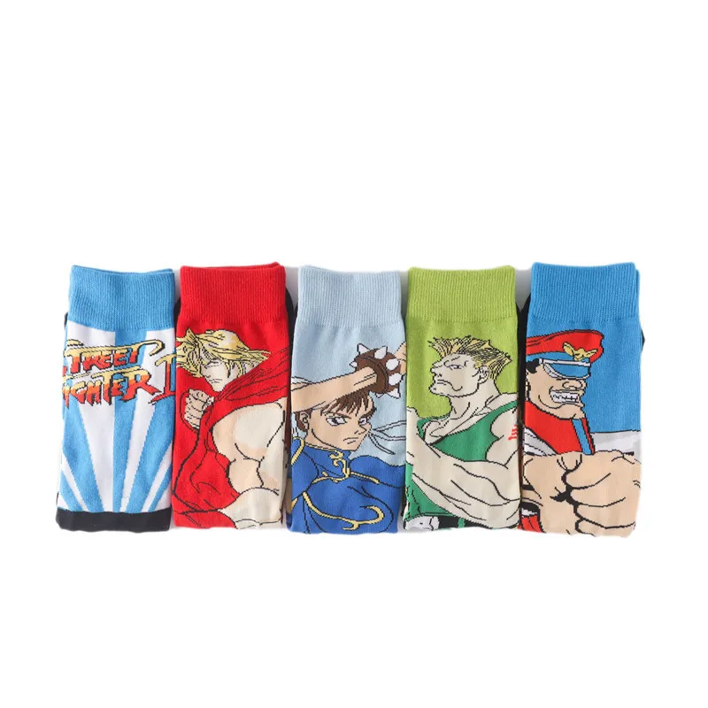 5 pairs Men\'s Socks Street Fighter Series Cartoon Socks Street Fighting Anime Socks