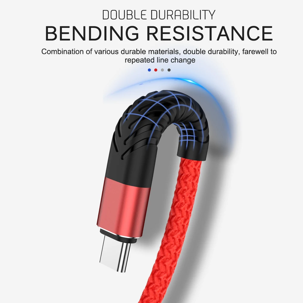 1 M 2 M 3 M USB Type C สําหรับ Samsung Galaxy S20 3A Fast สายชาร์จ USB C สําหรับ Huawei P40 Xiaomi Redmi Charger สายยาว
