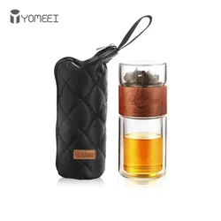 YOMEEI 200ML Tea Water Bottle Travel Drinkware Portable Double Wall Glass Tea Infuser Tumbler Stainless Steel Tea Filters