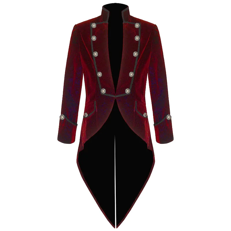 Male Medieval Steampunk Jacket Irregular Halloween Party Coat Retro Gothic Cosplay Costume Full Sleeve Buttons  Tuxedo