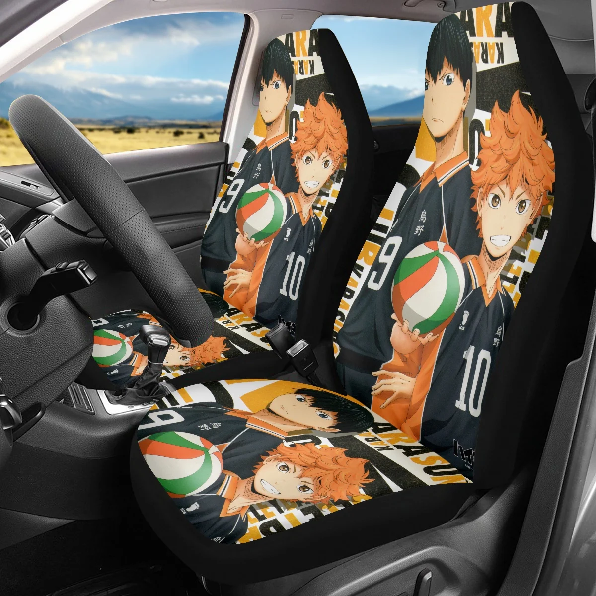 Hot Sales Japanese Anime Haikyuu Pattern Male Car Car Seat Covers for Men Auto Accessories Interior Set of 2 Auto Seat Protector