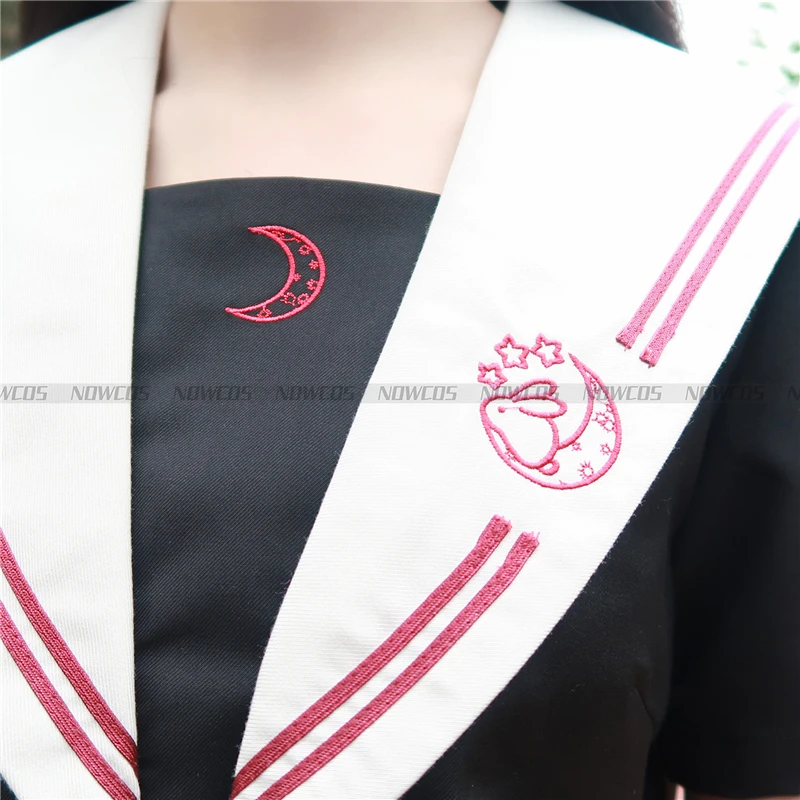 [Conejo bajo la luna] uniforme escolar Original japonés, dulce uniforme universitario de manga corta genuino JK, traje de Falda plisada de verano