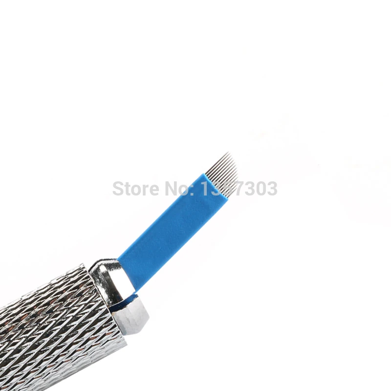 50pcs Blue 0.20mm Microblading Needles for Tattoo Lamina Tebori 7 9 11 12 14 Flex Blades U Shape Permanent Makeup Needle Blade