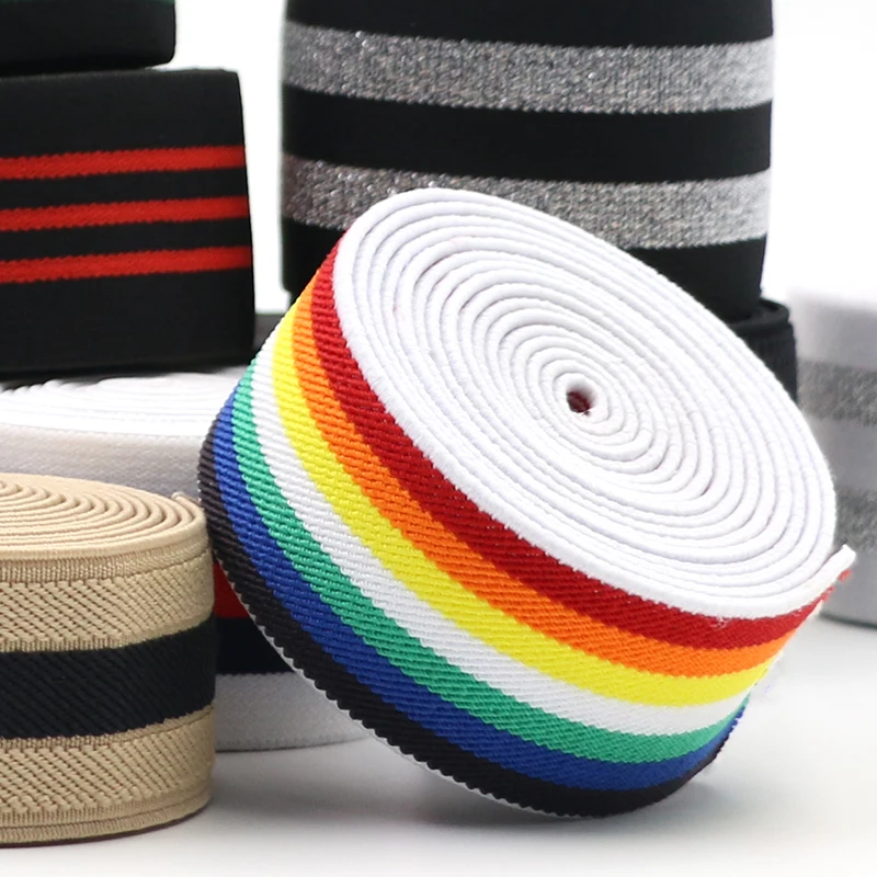 4cm Rainbow Color Striped Elastic Bands 40mm Nylon Colorful Elastic Band Webbing Waistband Stretchy Tape Clothing Accessories 1M