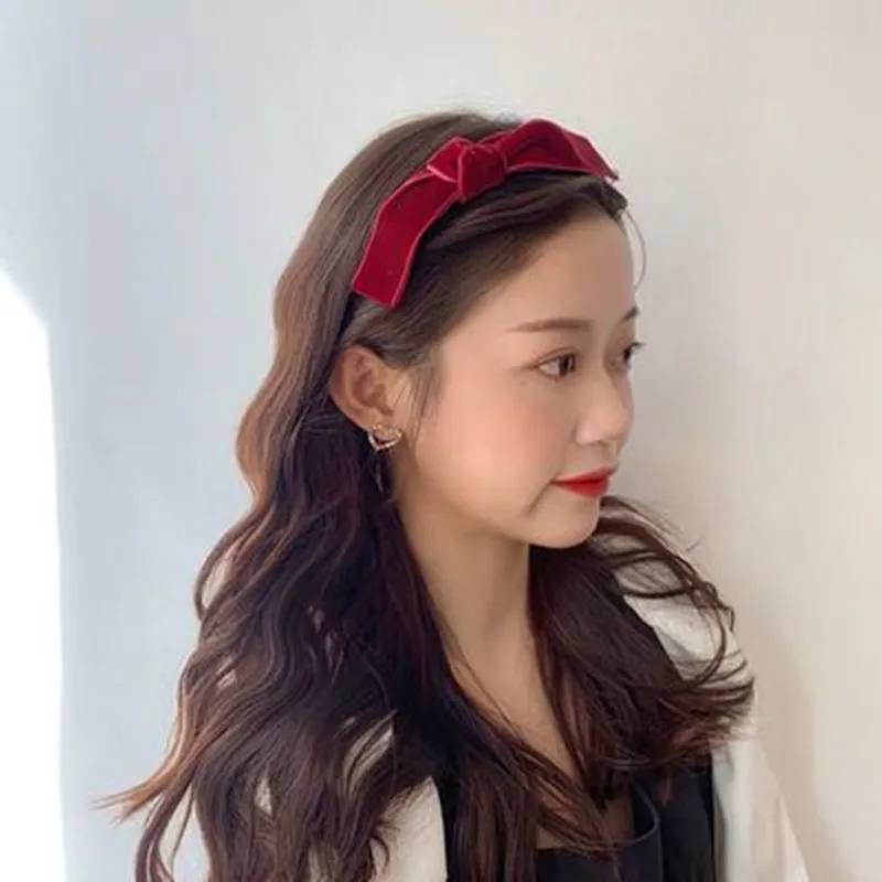 Autumn andwinter temperament black velvet retro headband simple out of the wild bow tie anti-slip pressure hair net red seamless