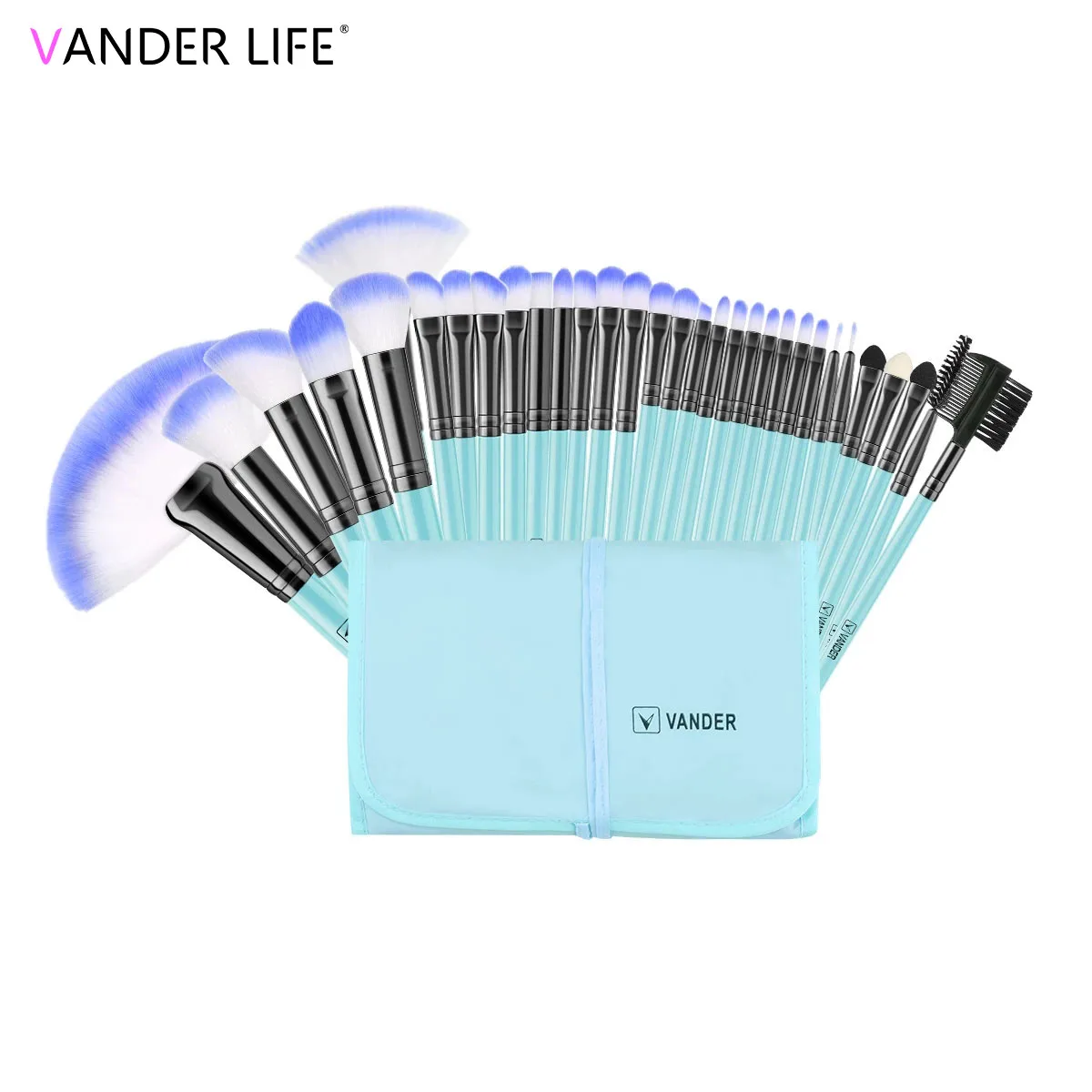 VANDER LIFE Blue Makeup Brushes Set Eye Face Cosmetic Foundation Powder Blush Eyeshadow Kabuki Blending Makeup Brush Beauty Tool