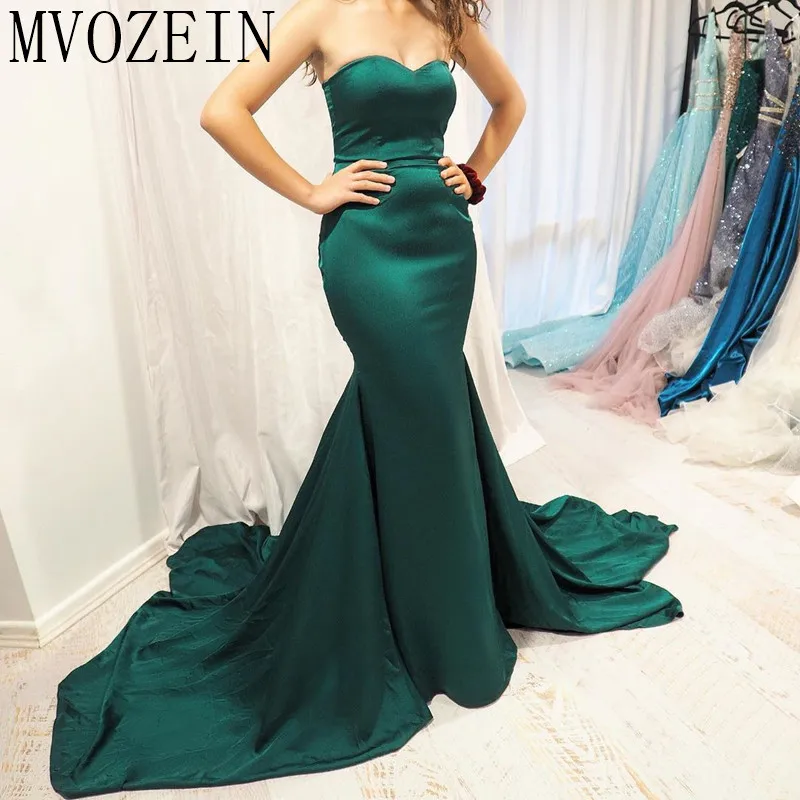 Green Mermaid Evening Dresses Satin Sweetheart Court Train Evening Dress Formal Party Gowns Vestido de festa Longo