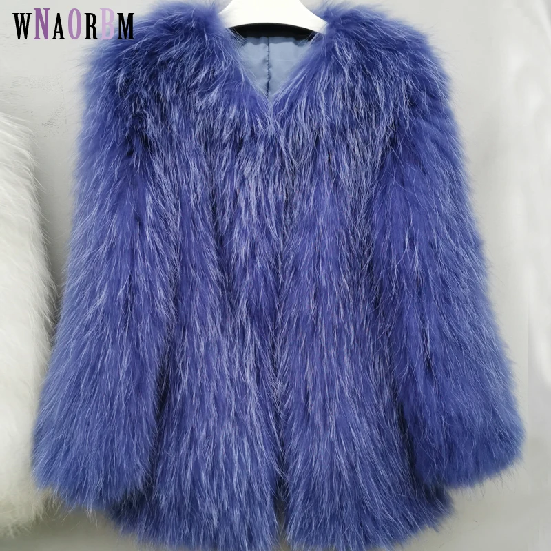 Length 70 cm women knitted real fox fur overcoat  new fashion stlye female coat Raccoon fur Hand woven coat beads detachable