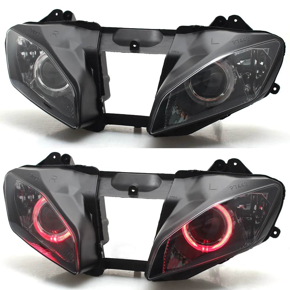 Motorcycle Headlight Assembled Projector Head lamp Assembly Angel Eye red For Yamaha YZF R6 2008-2015