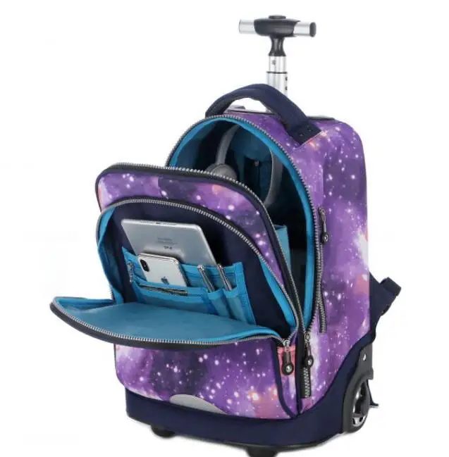 Mochila escolar con ruedas para adolescentes, bolsa de equipaje de mano, escolar, con ruedas