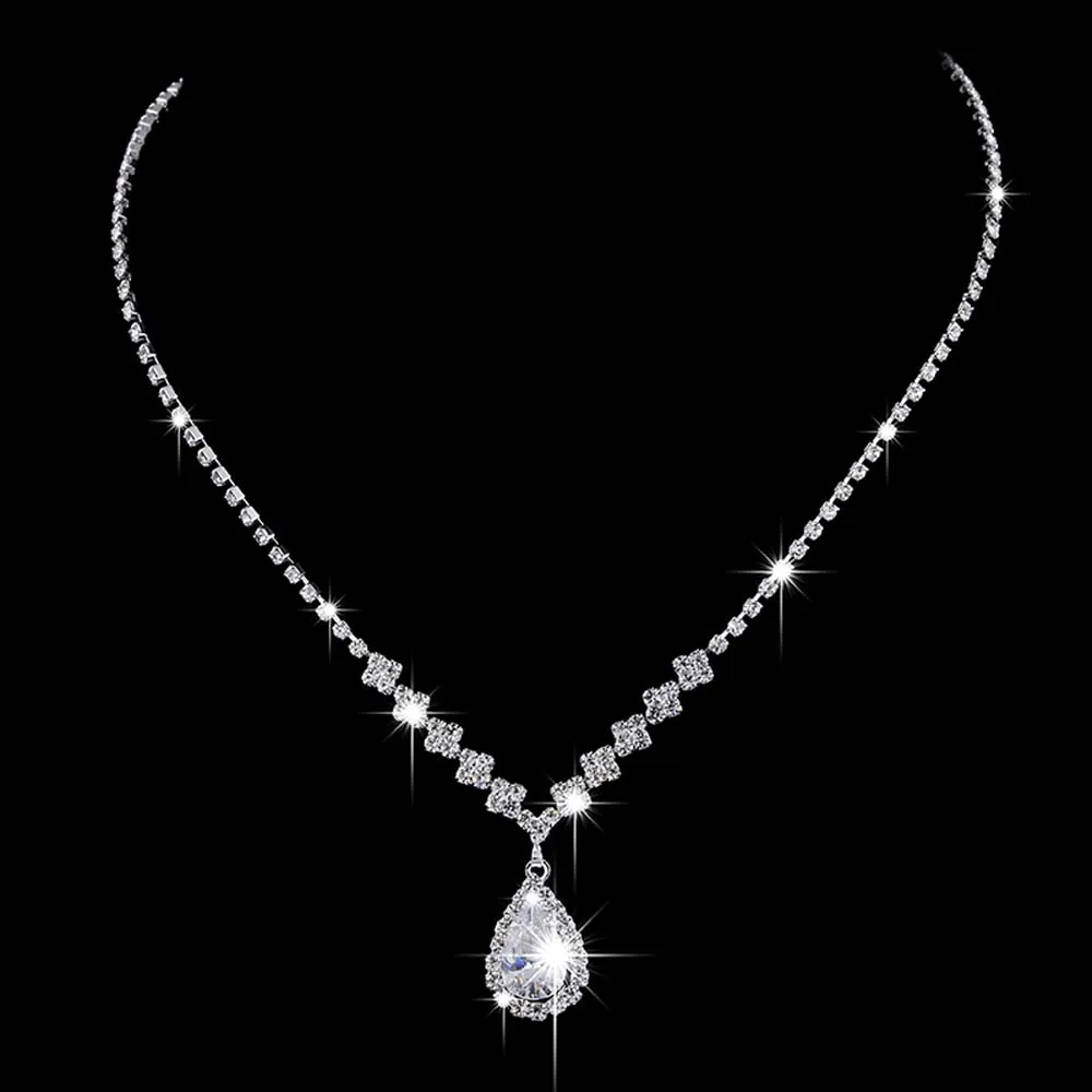 Luxury Cubic Zirconia Teardrop Necklace Earrings Set Bride Bridesmaid Wedding Jewelry Set Gifts For Women