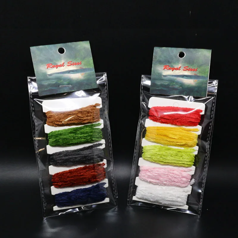 Royal Sissi 5colors assorted card 10 yards pack fly tying wooly bugger yarn medium size chenille yarn fly tying materials