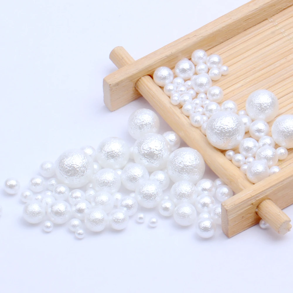 White 3mm-12mm Round Resin No Hole Imitation Pearls New Design Glitter Wrinkle DIY Nail Art Suppplies Decorations Nail Beads