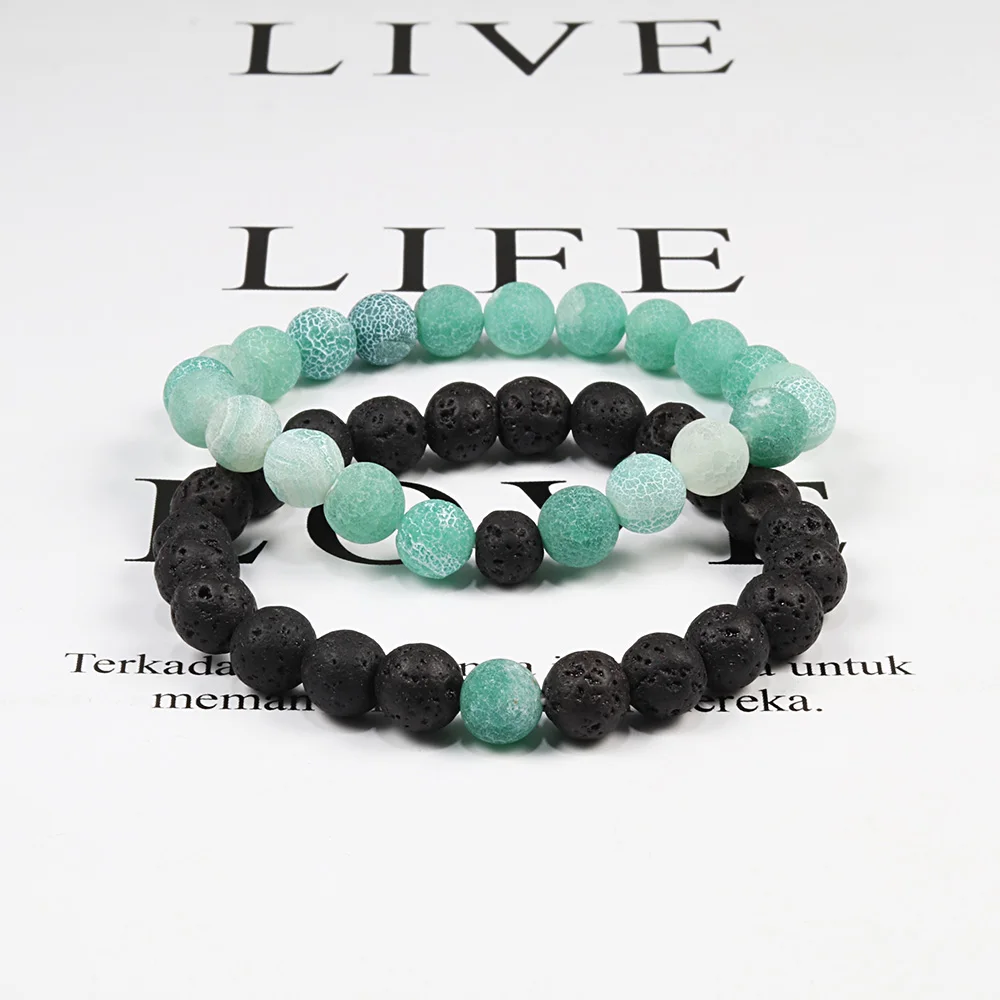 1-2PCS Natural Lava Stone Beaded Bracelets Set