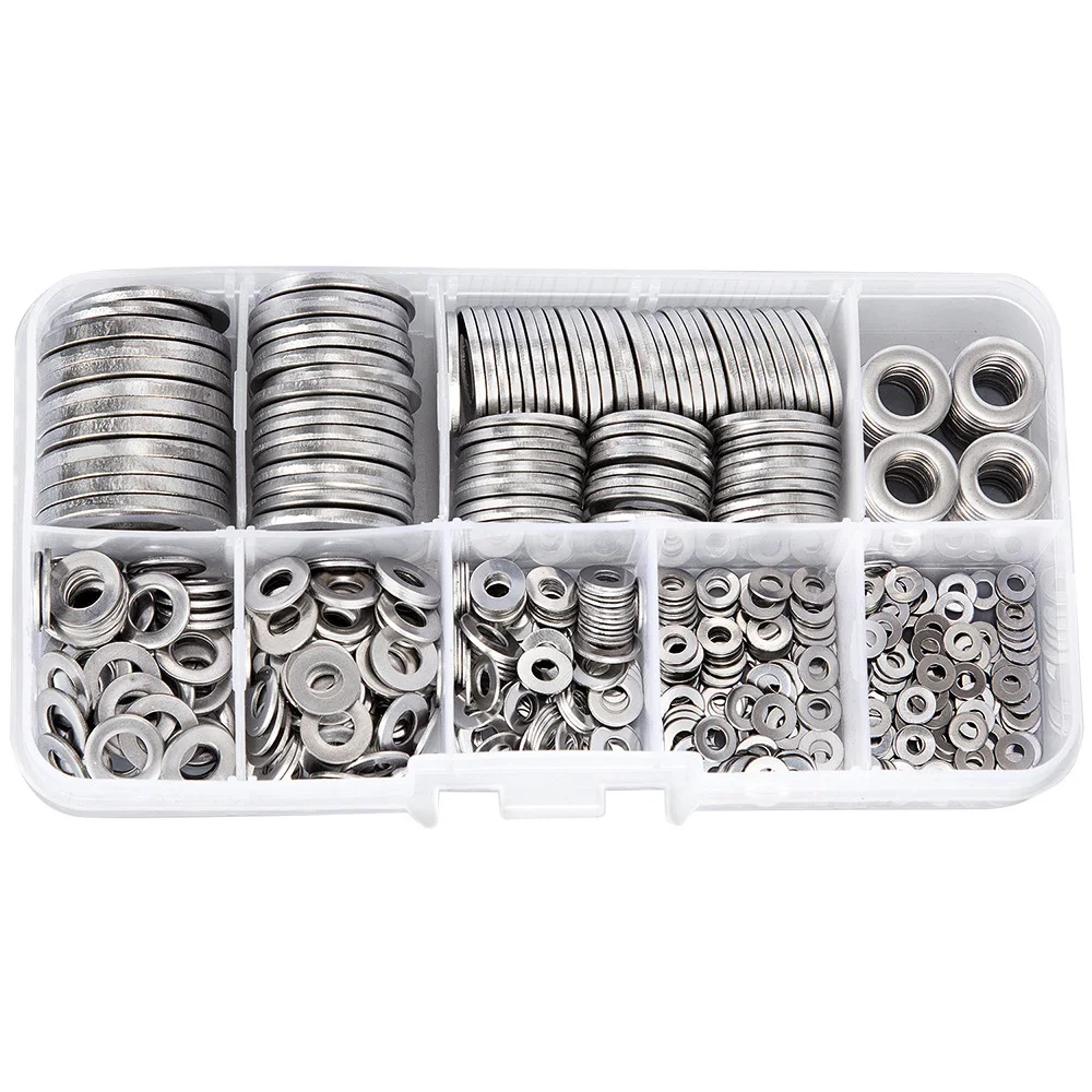 

580PCS/Box Stainless Steel M2 M2.5 M3 M4 M5 M6 M8 M10 M12 Flat Washers Kit Gaskets Assortment Kit