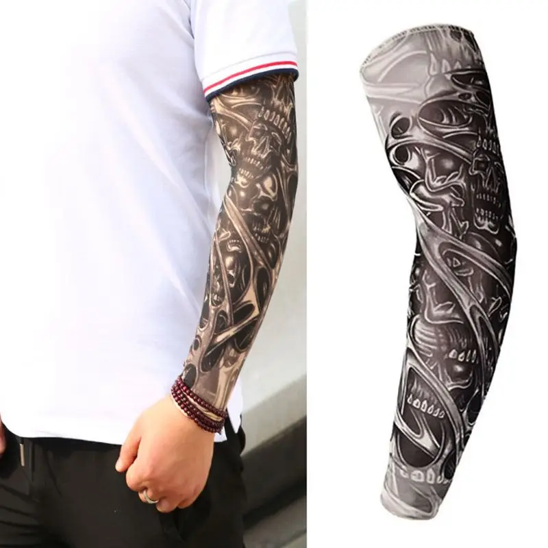 Herren Mens Fake Tattoo Sleeves Abdeckung Unisex Party Body Art Temporäre Sonnencreme Tiger Schädel Clown Digitaldruck Arm Wärmer