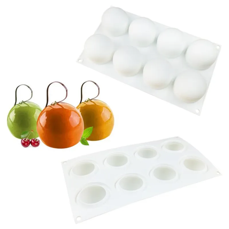 8 Half Ball Corolla Cooking Tools Fondant Shaped Baking Cake Sugar Silicone Mold Candy Chocolate