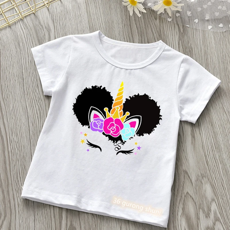 Afro Puff Black Girl Magic Unicorn Shirt cute girls t-shirts fashion for baby girls tshirt summer white shirt tops wholesale