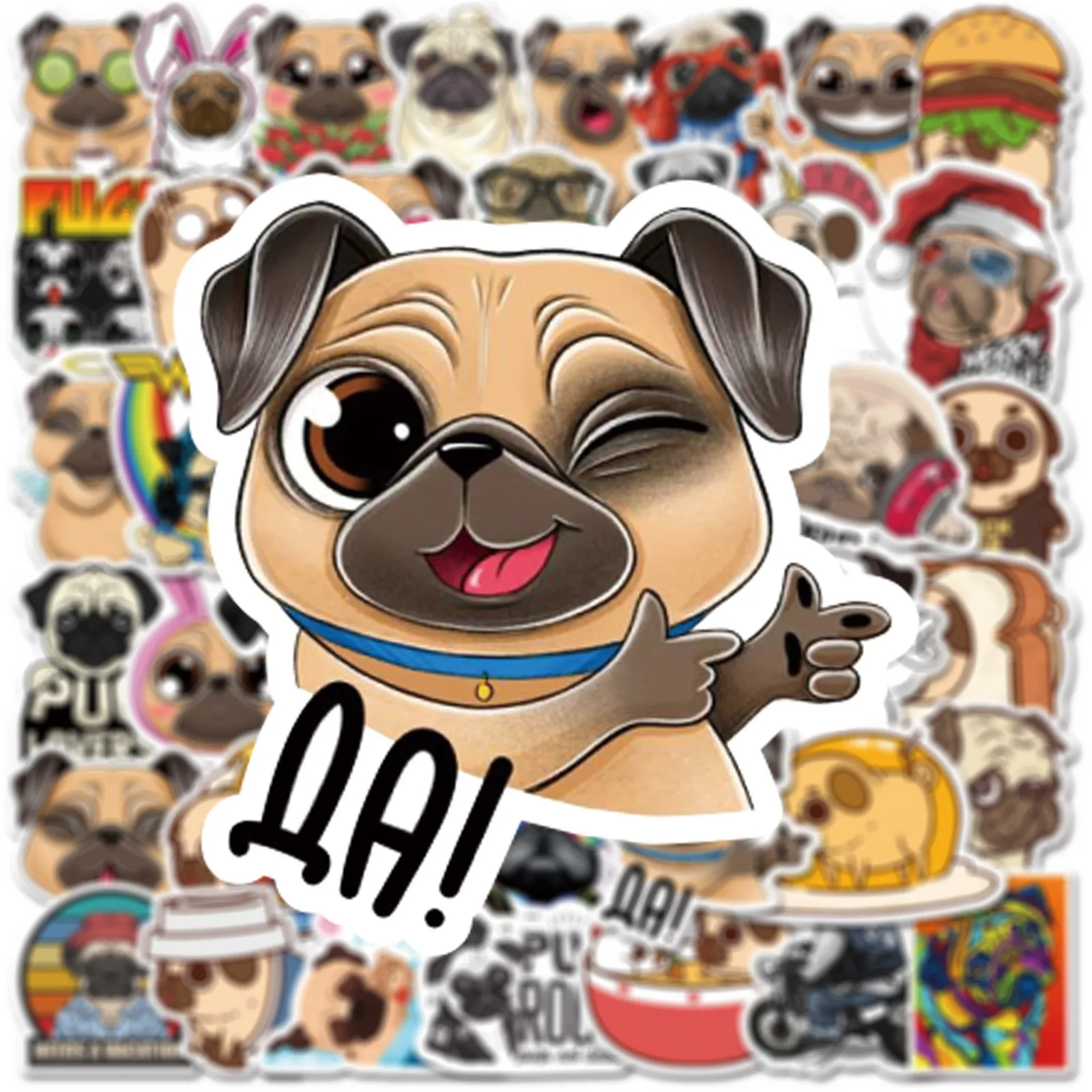 10/30/50 pçs novos desenhos animados cão shapi pug graffiti etiqueta à prova dwaterproof água mala caderno papelaria caixa capacete geladeira atacado