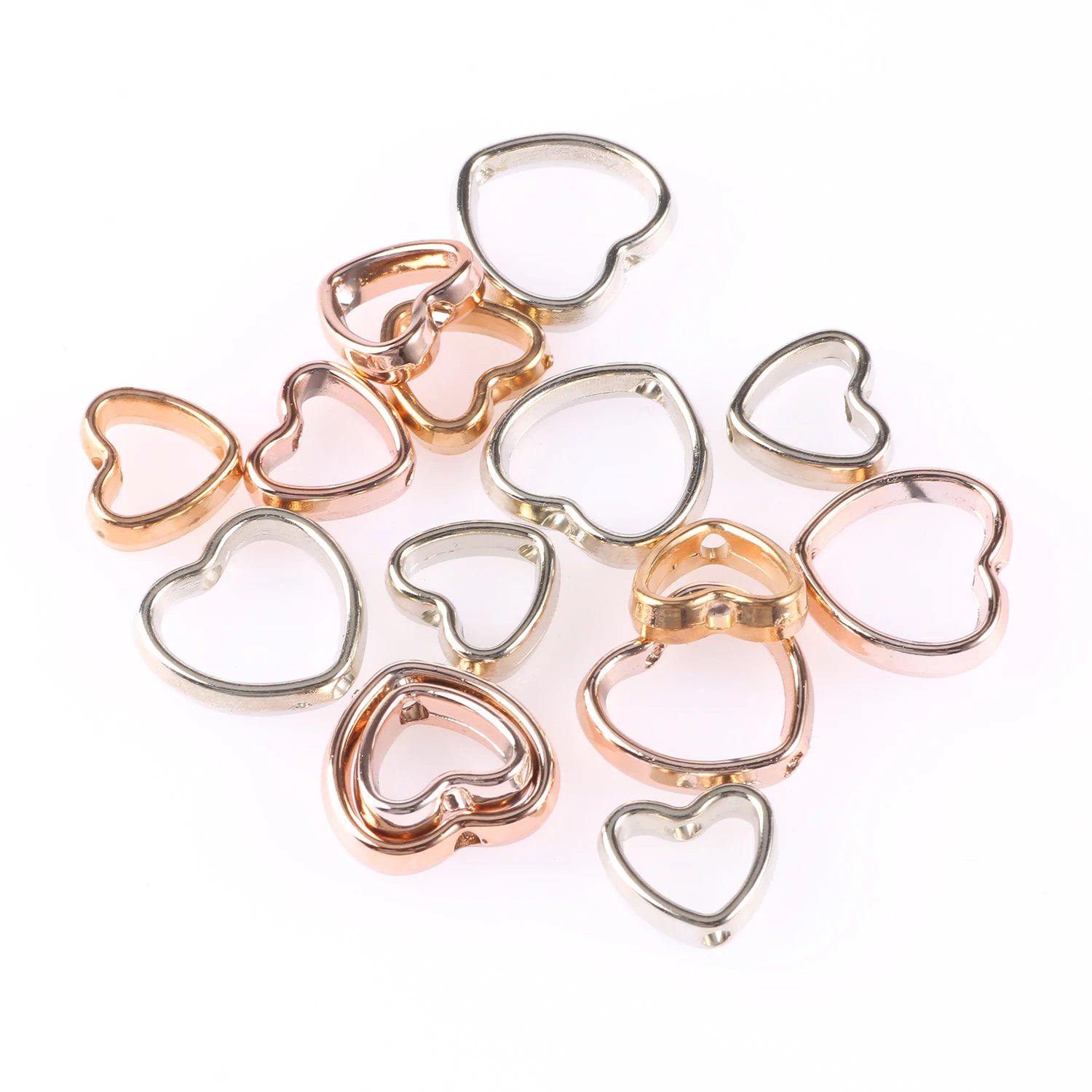 50pcs Two Hole CCB Love Heart Frame Beads Spacer Connectors Diy Necklace Bracelet Earrings Pendants Jewelry Making Accessories