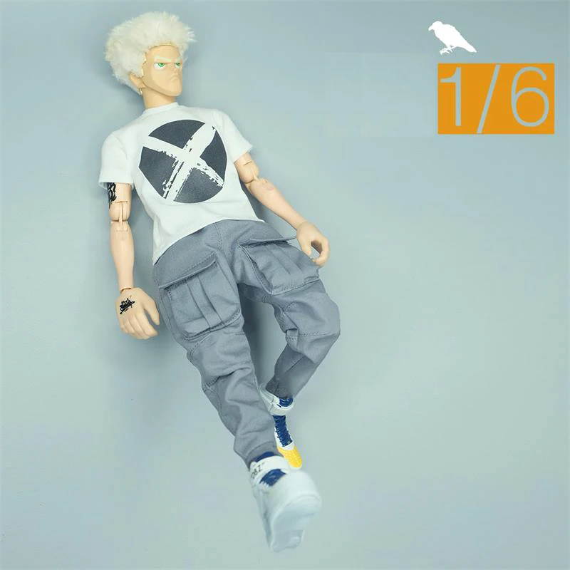 In Stock For Sale 1/6th Model CROWTOYS  Trendy Fashion Short Sleeves Slim Pants For Usual 12inch Doll Figures Collection