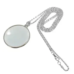 Hot Sale 5x Magnifier Round Reading Magnifying Glass Monocle Lens Pendant Long Gold Silver Plated Chain Necklace Gift