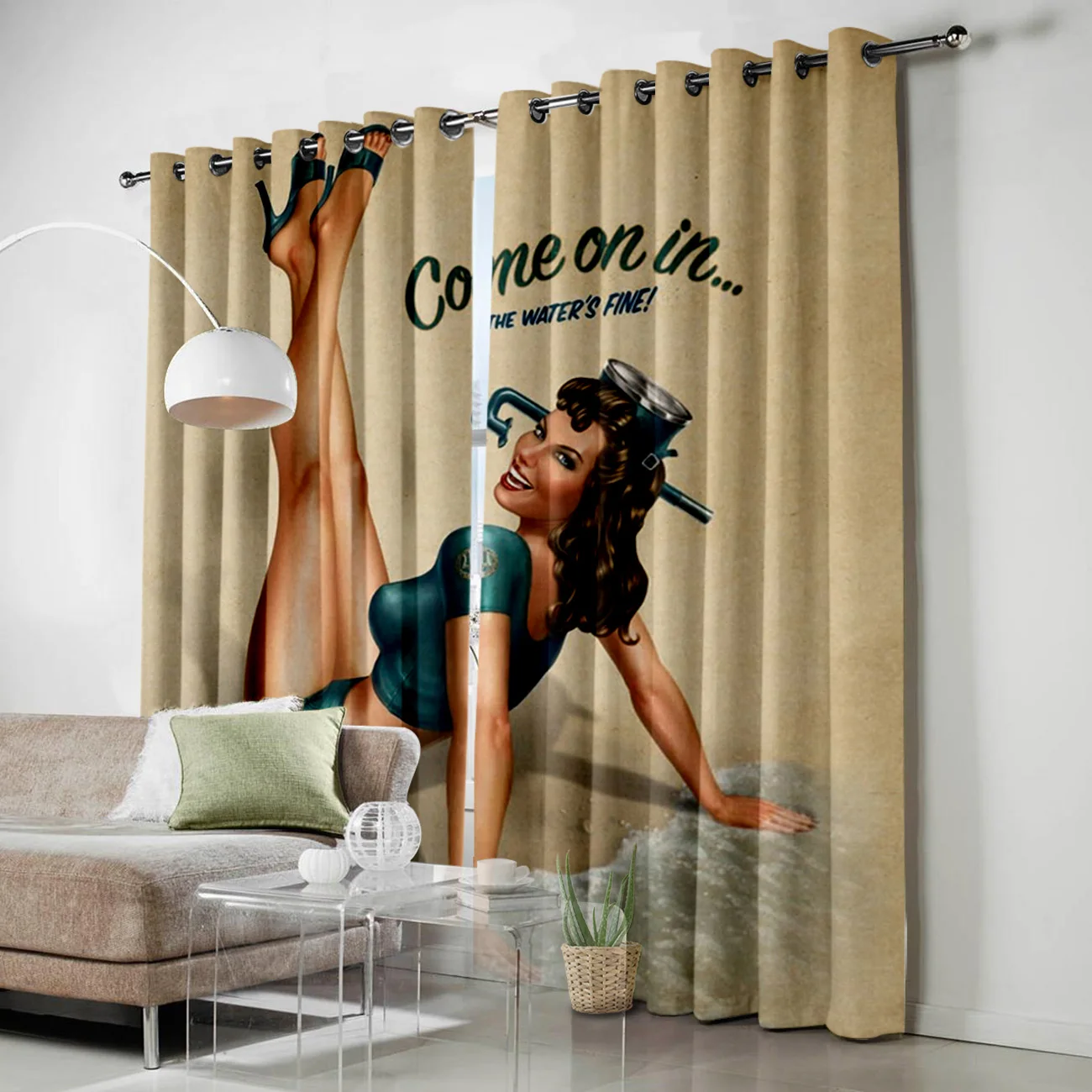 Vintage Pin Up Girls Window Treatments Curtains Living Room Bedroom Floral Drapes Window Treatment  Window